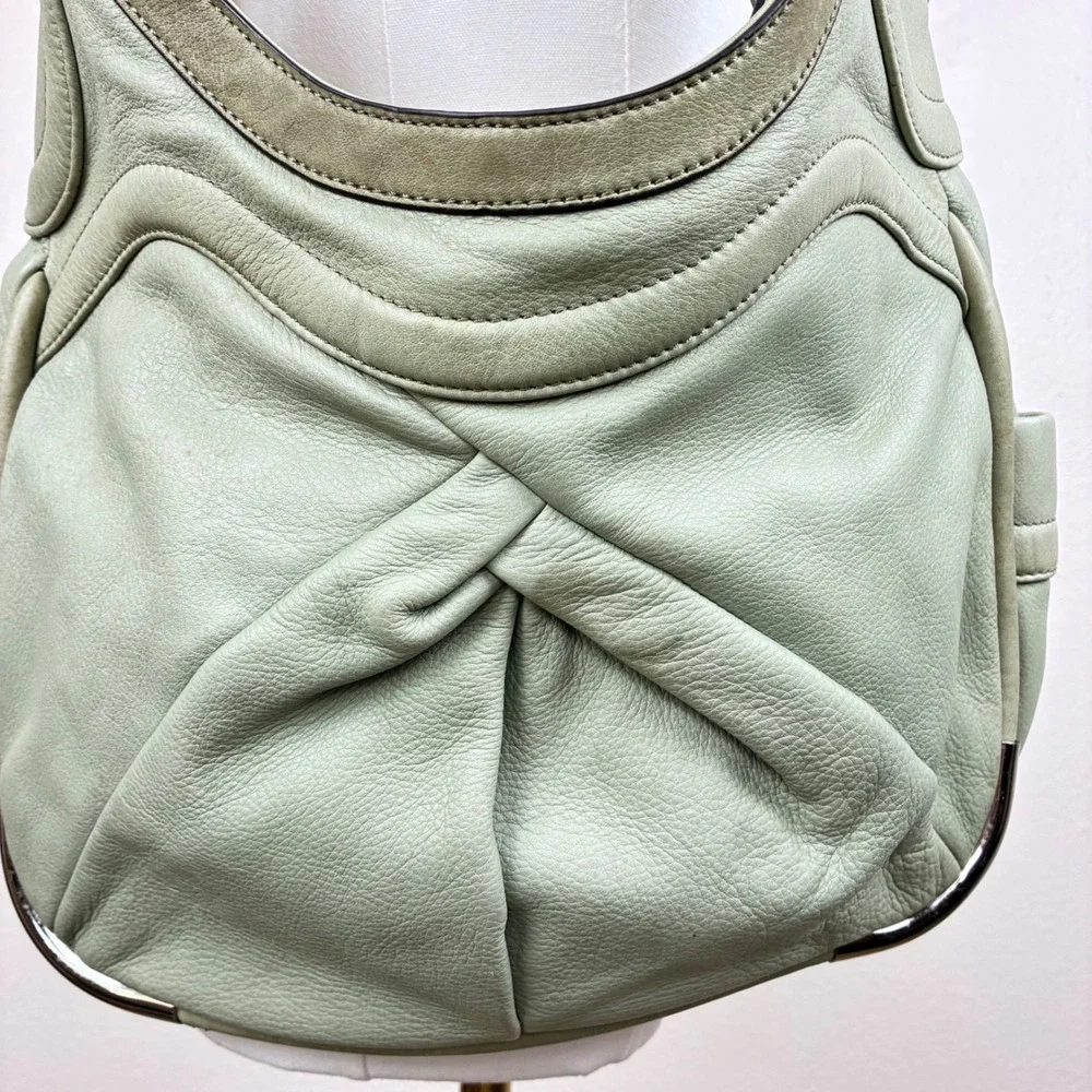 B. Makowsky Shoulder Bag Oversized Genuine Leather Mint Green Slouchy Boho Hobo